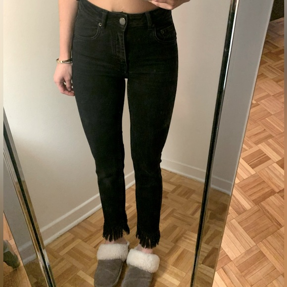 Maje black jeans with ruffles at bottom - Picture 2 of 3